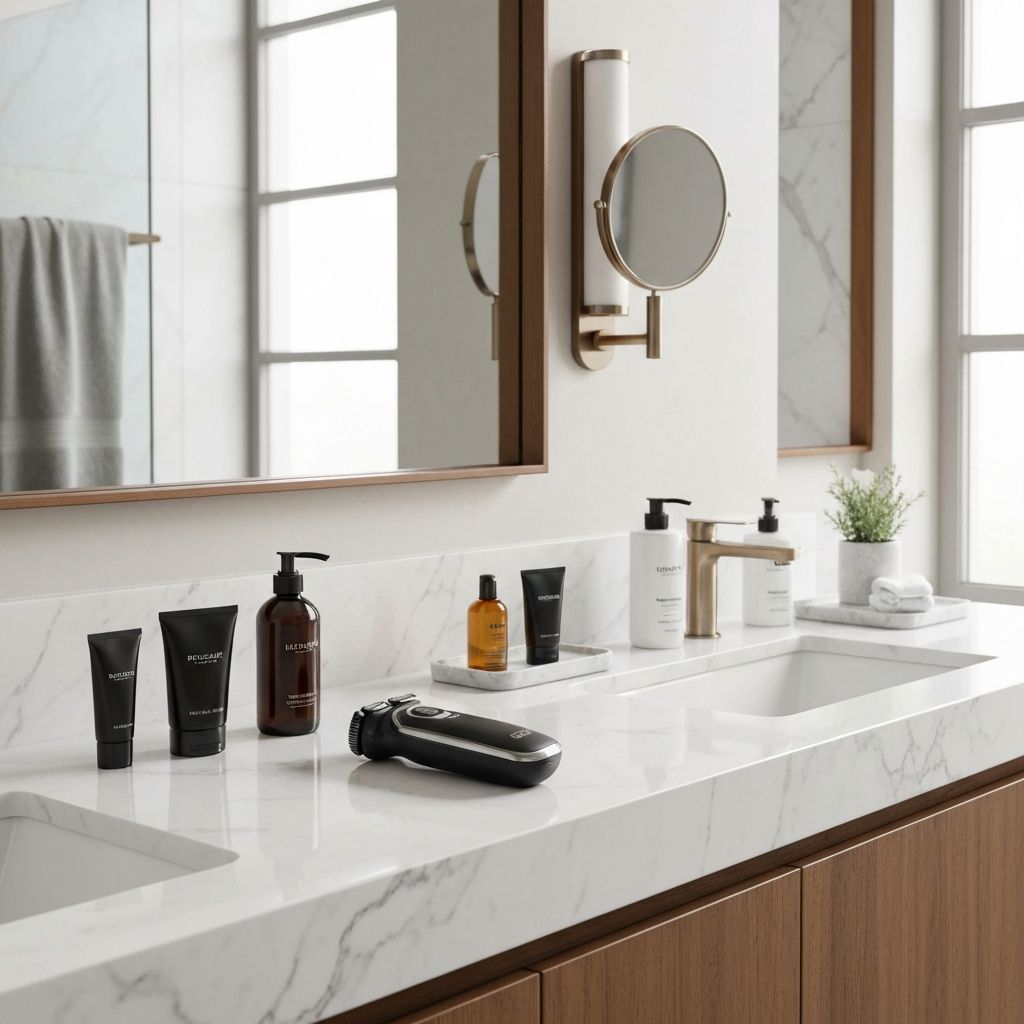Modern bathroom setting showcasing Braun grooming products