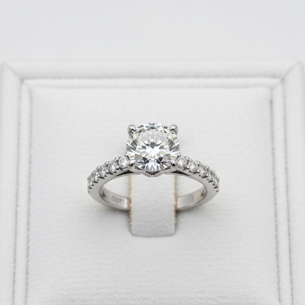 Luxurious diamond engagement ring with brilliant cut stone