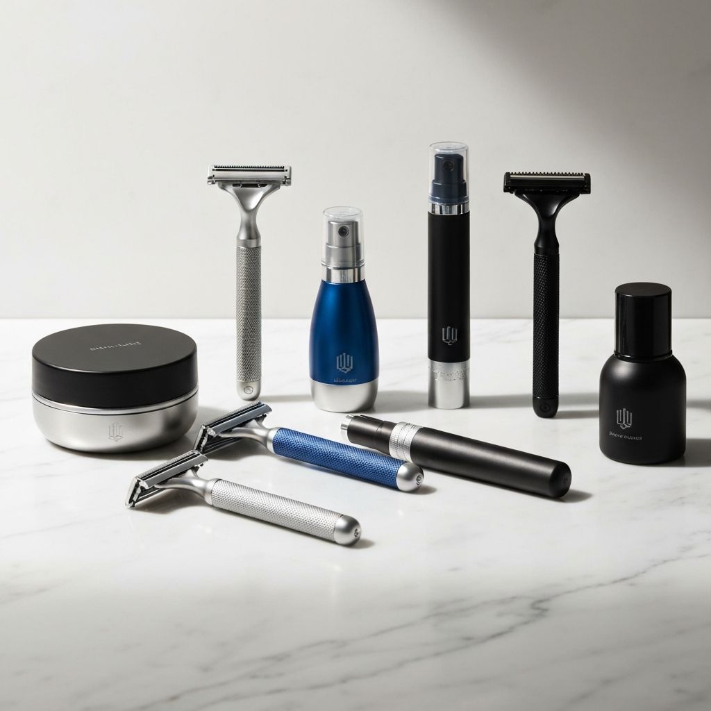 Collection of premium Gillette razors and shaving products